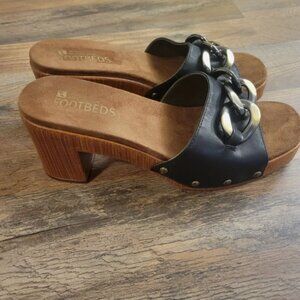 White Mountain Footbeds Jem Black Size 7M Block Wood Heeled Y2K Sandals Slides